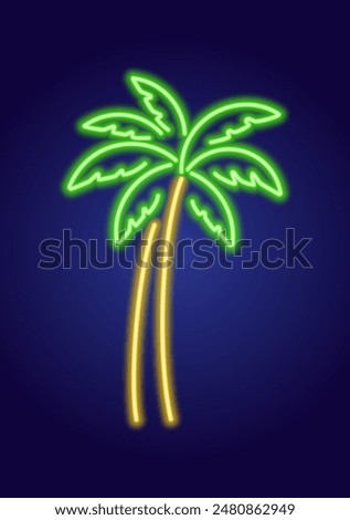 Abstract colorful palm tree, neon glowing illustration. Minimalistic neon glowing line design.