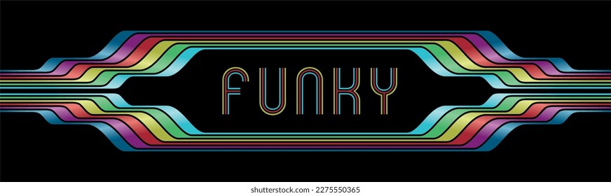 Abstract colorful panoramic funky frame. Isolated on black. Vector illustration.