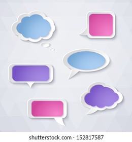 Abstract colorful paper bubbles for speech on a light background. Design elements. Vector illustration.