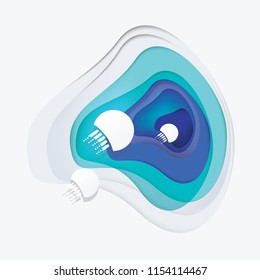 Abstract colorful paper cut art vector illustration of round blue fluid shapes depicting deep sea with white jellyfish cutouts