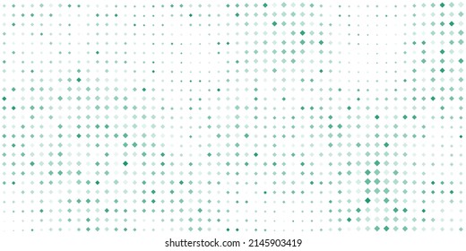 Abstract Colorful Partially Faded Spotted  3D Slighty Wavy Pattern, Squares with Random Sizes and Changing Shades of Green Colors  - Geometric Mosaic Texture-Generative Art, Vector Background Design