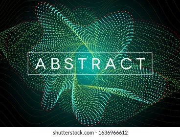 Abstract colorful particle vector green wave on black background. Future, tech, big data, music background
