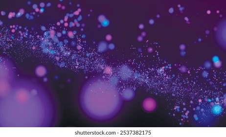 Abstract colorful particle wave. Futuristic dot wave. Shiny, colorful particle splashes. Holiday background. 3D Vector illustration.