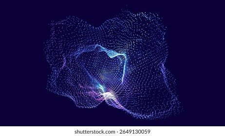 Abstract Colorful Particles Distorted Sphere. Blue Dots Background. Futuristic Style HUD Element. Technology Background for Business Presentations. Corrupted Point Sphere Array. Vector Illustration.