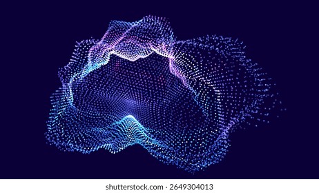 Abstrakte bunte Partikel verzerrte Kugel. Hintergrund: Blaue Punkte. Futuristisches HUD-Element. Technologischer Hintergrund für Geschäftspräsentationen. Beschädigtes Punktsphärenarray. Vektorgrafik.