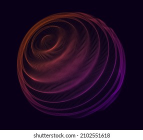 Abstract Colorful Particles Sphere. Vivid Dots Background. Futuristic Style HUD Element. Points Array. Spherical Audio Waveform Visualization Vector Illustration.