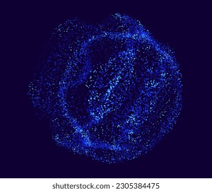 Abstract Colorful Particles Sphere. Vivid Blue Dots Background. Futuristic Style HUD Element. Technology Background for Business Presentations. Corrupted Point Sphere Array. Vector Illustration.