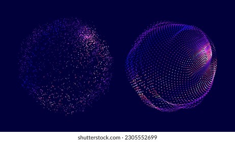 Abstract Colorful Particles Sphere. Vivid Blue Dots Background. Futuristic Style HUD Element. Technology Background for Business Presentations. Corrupted Point Sphere Array. Vector Illustration. - Shutterstock ID 2305552699