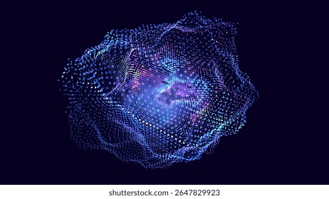 Abstract Colorful Particles Sphere. Vivid Blue Dots Background. Futuristic Style HUD Element. Technology Background for Business Presentations. Corrupted Point Sphere Array. Vector Illustration.