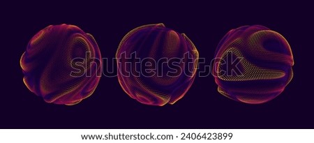 Abstract Colorful Particles Sphere. Vivid Dots Background. Futuristic Style HUD Element. Points Array. Spherical Audio Waveform Visualization Vector Illustration.