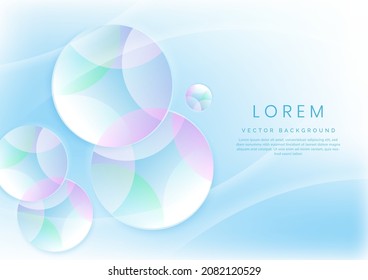 Abstract colorful pastel gradients color overlapping circles on light blue background with copy space for text. Vector illustration