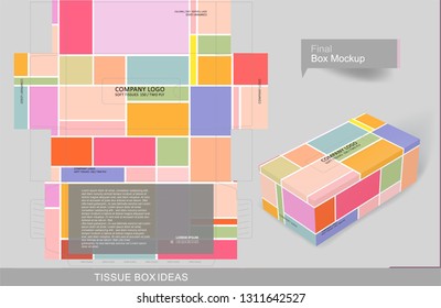 Abstract colorful patches tissue box concept, template for business purpose, place your text and logos and ready to go for print