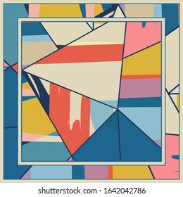 Abstract colorful patchwork grunge background. Contemporary modern art for silk scarf, hijab shawl design. Digital brushstrokes, painted texture for textile fabric, paper print. Fashion illustration