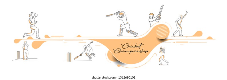 Abstract colorful pattern with batsman and bowler playing cricket championship background. Use for cover, poster, template, brochure, decorated, flyer, banner.