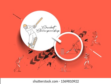 Abstract colorful pattern with batsman and bowler playing cricket championship background. Use for cover, poster, template, brochure, decorated, flyer, banner.