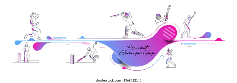 Abstract colorful pattern with batsman and bowler playing cricket championship background. Use for cover, poster, template, brochure, decorated, flyer, banner.