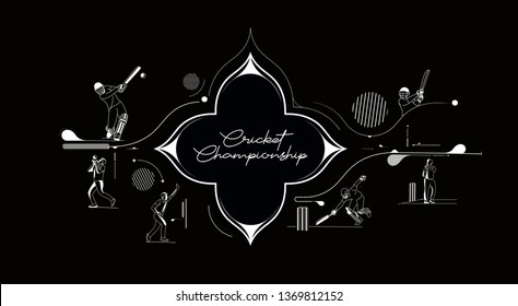 Abstract colorful pattern with batsman and bowler playing cricket championship background. Use for cover, poster, template, brochure, decorated, flyer, banner.