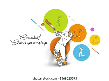 Abstract colorful pattern with batsman and bowler playing cricket championship background. Use for cover, poster, template, brochure, decorated, flyer, banner.