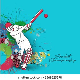 Abstract colorful pattern with batsman and bowler playing cricket championship background. Use for cover, poster, template, brochure, decorated, flyer, banner.