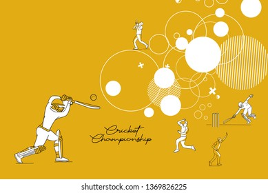 Abstract colorful pattern with batsman and bowler playing cricket championship background. Use for cover, poster, template, brochure, decorated, flyer, banner.