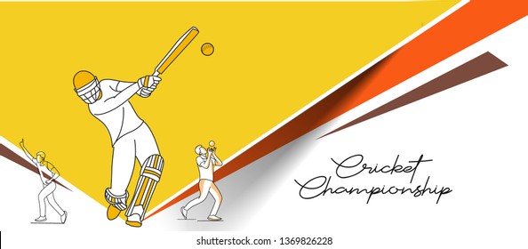 Abstract colorful pattern with batsman and bowler playing cricket championship background. Use for cover, poster, template, brochure, decorated, flyer, banner.