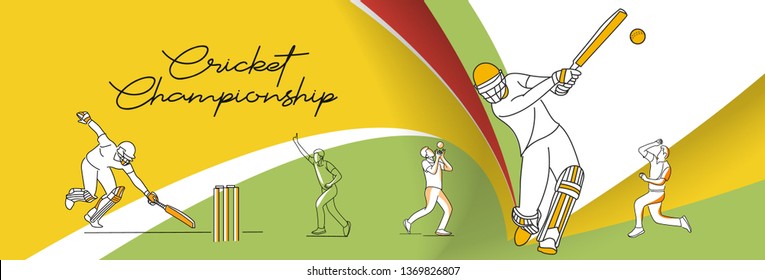 Abstract colorful pattern with batsman and bowler playing cricket championship background. Use for cover, poster, template, brochure, decorated, flyer, banner.