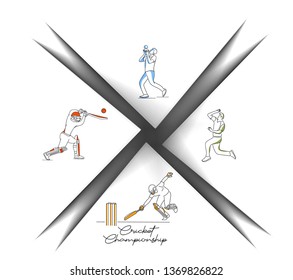 Abstract colorful pattern with batsman and bowler playing cricket championship background. Use for cover, poster, template, brochure, decorated, flyer, banner.