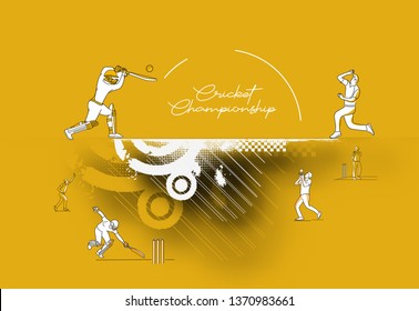 Abstract colorful pattern with batsman and bowler playing cricket championship background. Use for cover, poster, template, brochure, decorated, flyer, banner.