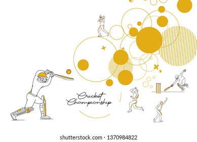 Abstract colorful pattern with batsman and bowler playing cricket championship background. Use for cover, poster, template, brochure, decorated, flyer, banner.