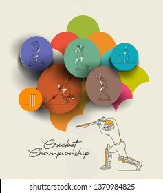 Abstract colorful pattern with batsman and bowler playing cricket championship background. Use for cover, poster, template, brochure, decorated, flyer, banner.