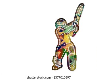 Abstract colorful pattern with batsman and bowler playing cricket championship background. 