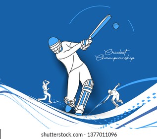 Abstract colorful pattern with batsman and bowler playing cricket championship background. Use for cover, poster, template, brochure, decorated, flyer, banner.