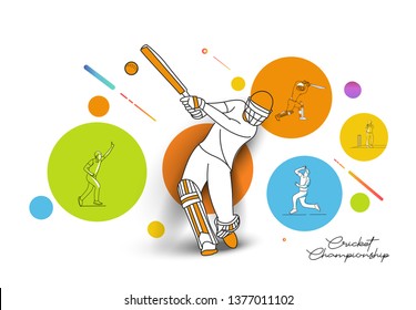 Abstract colorful pattern with batsman and bowler playing cricket championship background. Use for cover, poster, template, brochure, decorated, flyer, banner.