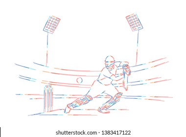 Abstract colorful pattern with batsman and bowler playing cricket championship background. Use for cover, poster, template, brochure, decorated, flyer, banner.