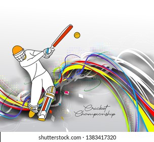 Abstract colorful pattern with batsman and bowler playing cricket championship background. Use for cover, poster, template, brochure, decorated, flyer, banner.