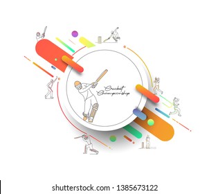 Abstract colorful pattern with batsman and bowler playing cricket championship background. Use for cover, poster, template, brochure, decorated, flyer, banner.