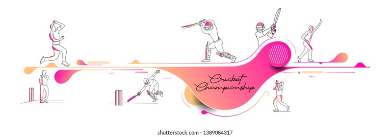 Abstract colorful pattern with batsman and bowler playing cricket championship background. Use for cover, poster, template, brochure, decorated, flyer, banner.