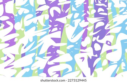 Abstract colorful pattern of curved lines and white spots. Composition in the form of an arbitrary multi-colored doodle on a striped background. Vector illustration, EPS 10.