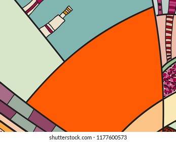 Abstract colorful pattern with doodles. Cheerful vector background, poster, postcard. Illustration with abstract composition for children postcard. Psychedelic doodle graphic with lines, circles.