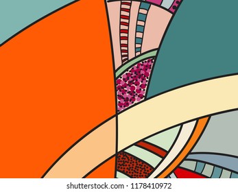 Abstract colorful pattern with doodles. Cheerful vector background, poster, postcard. Illustration with abstract composition for children postcard. Psychedelic doodle graphic with lines, circles.