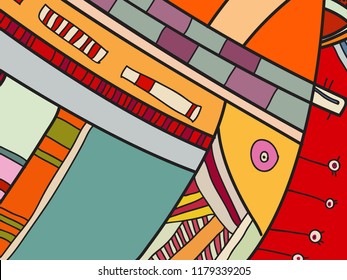 Abstract colorful pattern with doodles. Cheerful vector background, poster, postcard. Illustration with abstract composition for children postcard. Psychedelic doodle graphic with lines, circles.