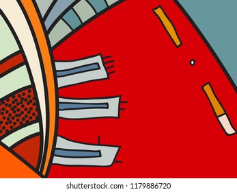 Abstract colorful pattern with doodles. Cheerful vector background, poster, postcard. Illustration with abstract composition for children postcard. Psychedelic doodle graphic with lines, circles.