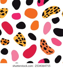 Abstract Colorful Pattern with Irregular Shapes and Leopard Spots 