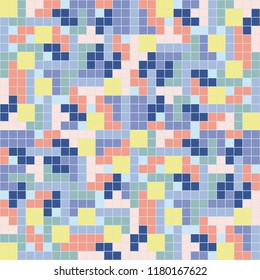 Abstract colorful pattern made of tetris like shapes. Seamless vector repeat. Trendy pixel camouflage style.