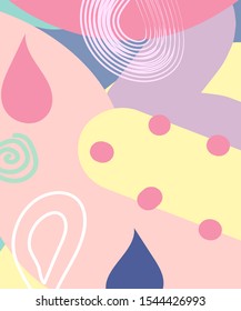 Abstract colorful pattern and many decorative bright splashes. Vector image.
