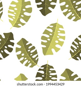 Abstract colorful pattern on white background. Seamless vector texture. Monstera pattern. Beautiful abstract template with colorful monstera on white background. Vector illustration