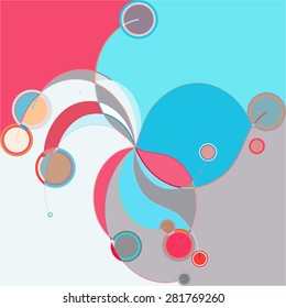 Abstract colorful pattern in retro style composed of gently curved lines and circles