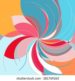 Abstract colorful pattern in retro style composed of gently curved lines