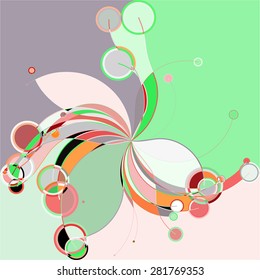 Abstract colorful pattern in retro style composed of gently curved lines and circles