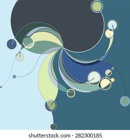 Abstract colorful pattern in retro style composed of gently curved lines and circles